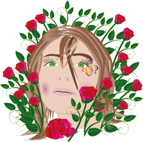 Girl With Roses - Garden Roses (500x496)