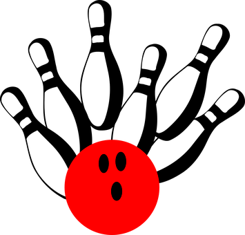 Bowling, Pins, Ball, Red, Strike - Pin Bowling Vector (355x340)