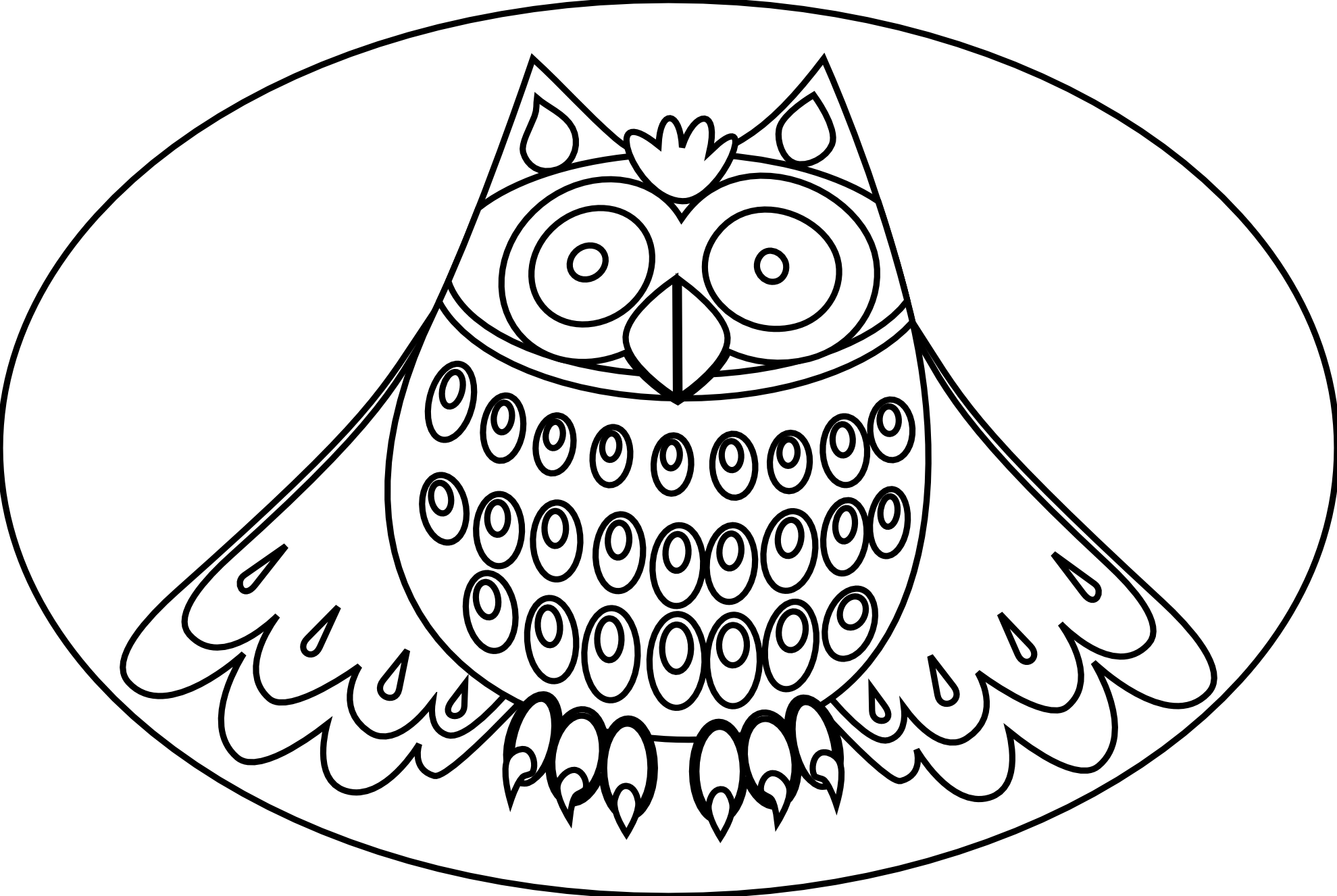 Cute Owl Black White Line Art Scalable Clipart - Coloring Book (1979x1326)
