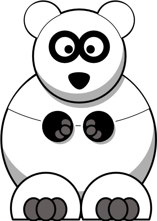 Panda Black White Line Art 555px - Cartoon Polar Bear (555x750)
