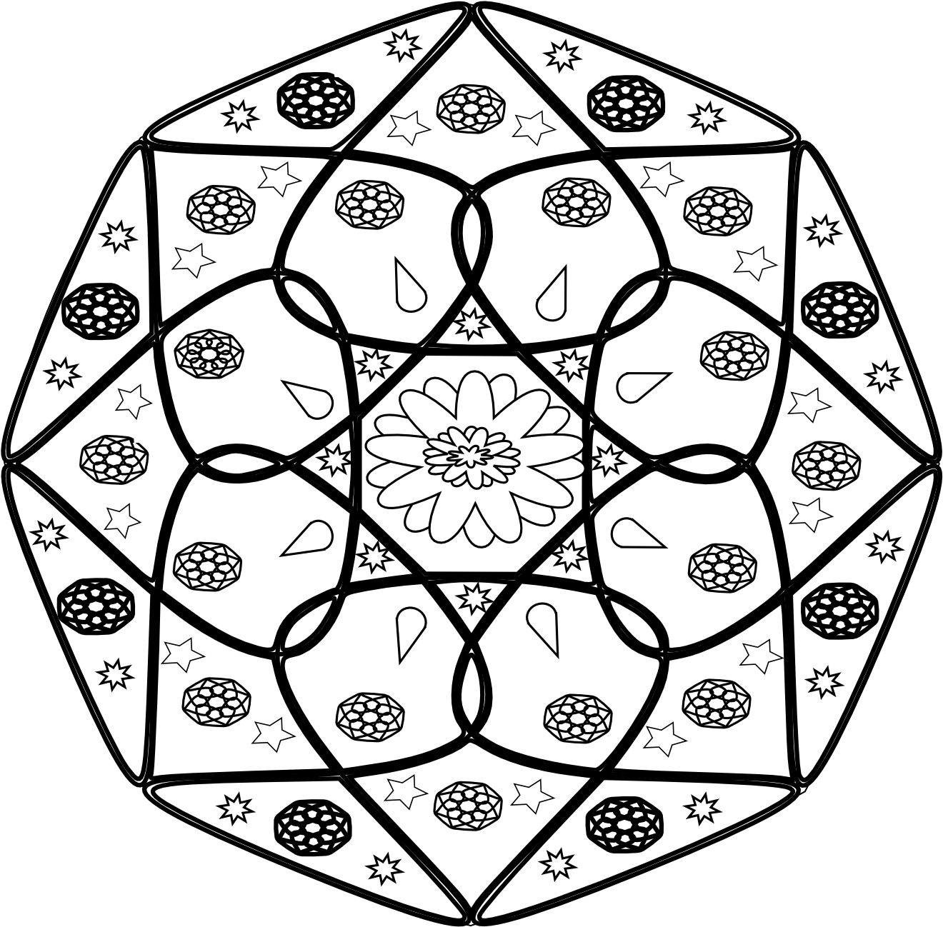 Mandala Black White Line Art Flag Scalable Vector Graphics - Mandela Art White And Black (1331x1331)