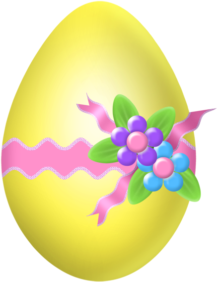 Easter Yellow Egg With Flower Decoration Png Clipart - Easter Decoration Clipart (455x600)