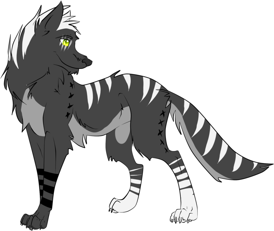 Simple Wolf W/ Green Eyes - Black Wolf Green Eyes Drawing (1024x776)