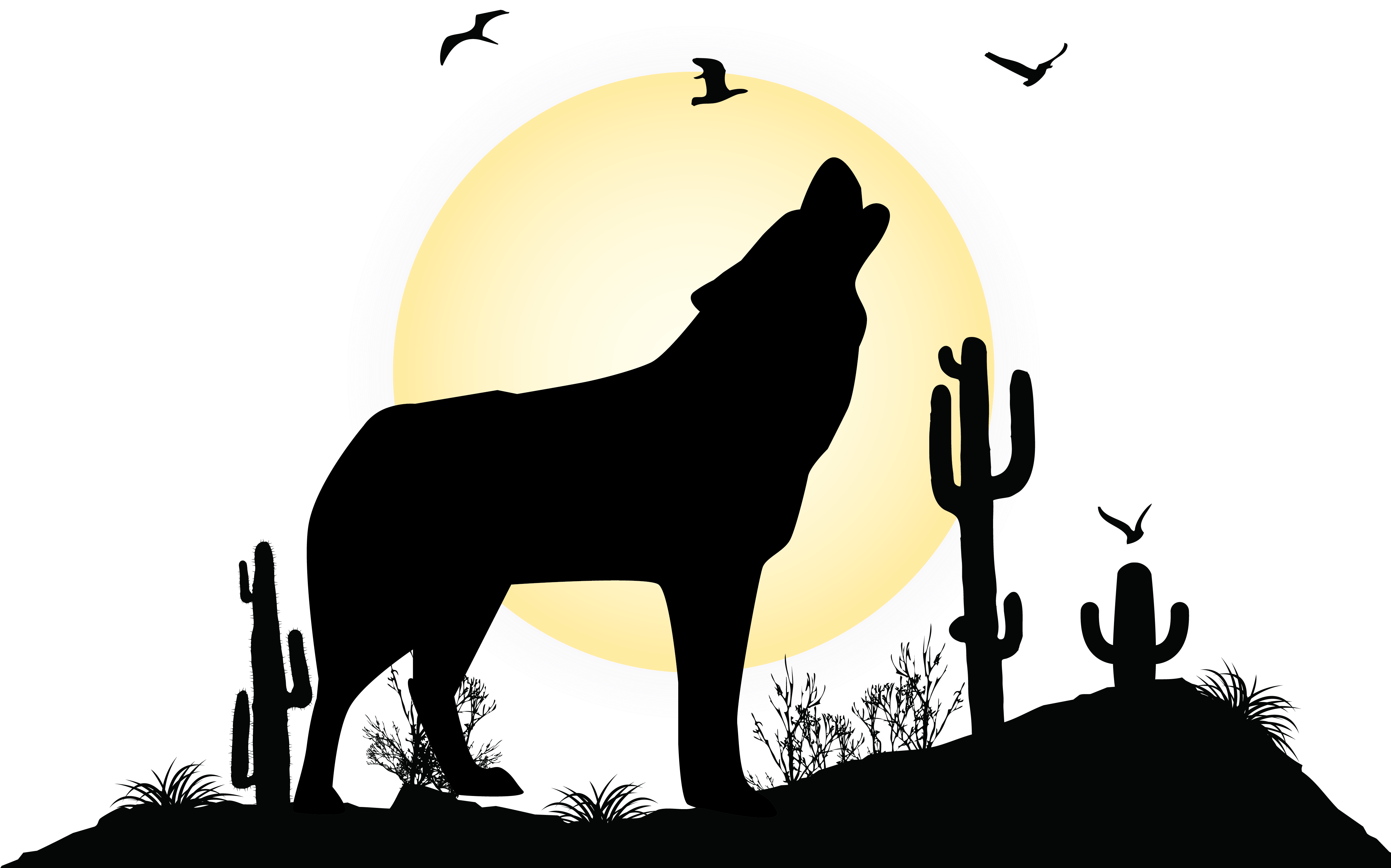 Gray Wolf Landscape Silhouette Illustration - Comfort House Southwest Theme Address Plaque (4554x2884)