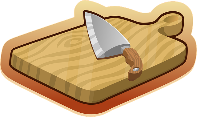 Cutting Board, Brown, Wooden, Knife, Kitchen, Utensils - Cutting Board And Knife Cartoon (640x380)