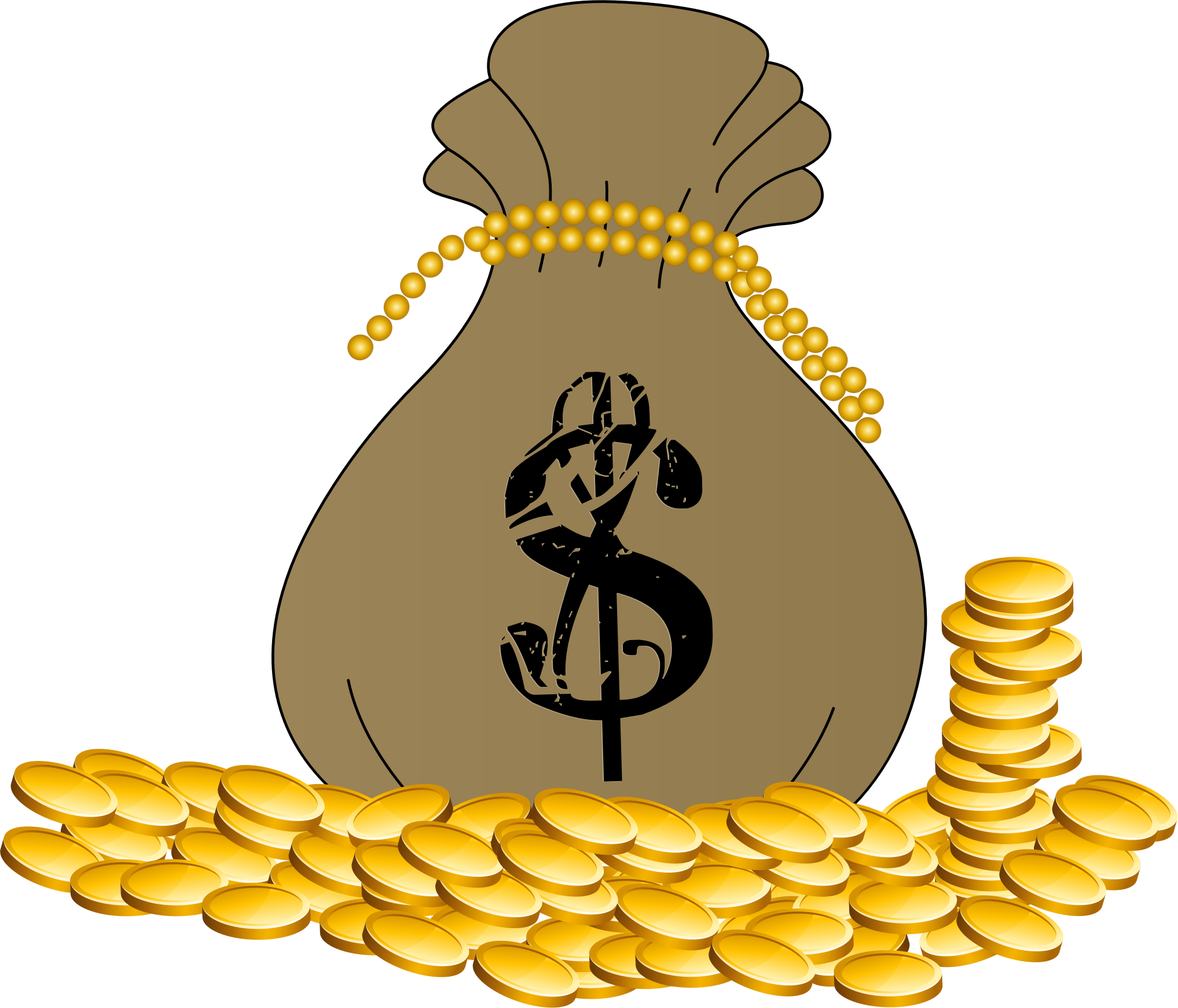 Gold Clipart Cash - Bag Of Coins Clipart (2035x1742)