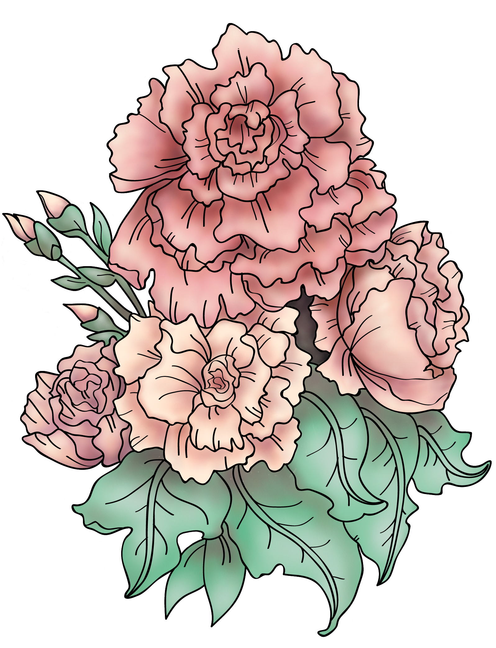 Tattoo Design Based On "still Life Of Carnations" By - Tatuaje Claveles (2000x2667)