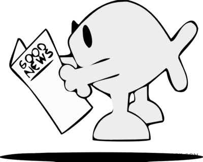 Christian Fish Animal Free Black White Clipart Images - Cartoon (400x320)