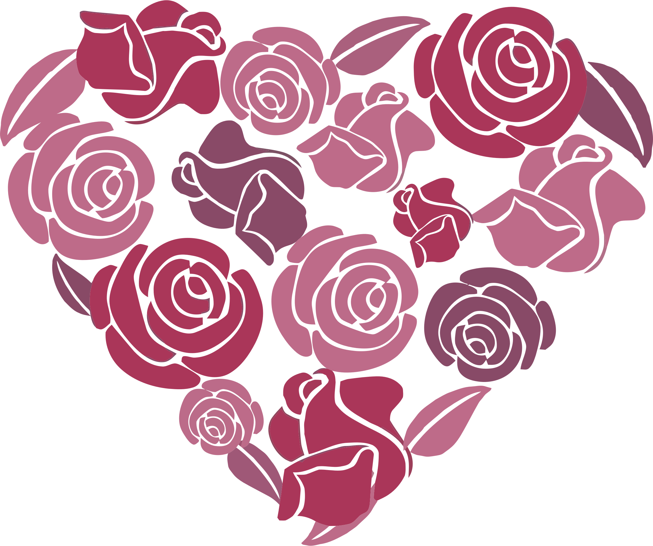 Clipart - Roses Heart - Transparent Pink Rose Heart (2252x1884)