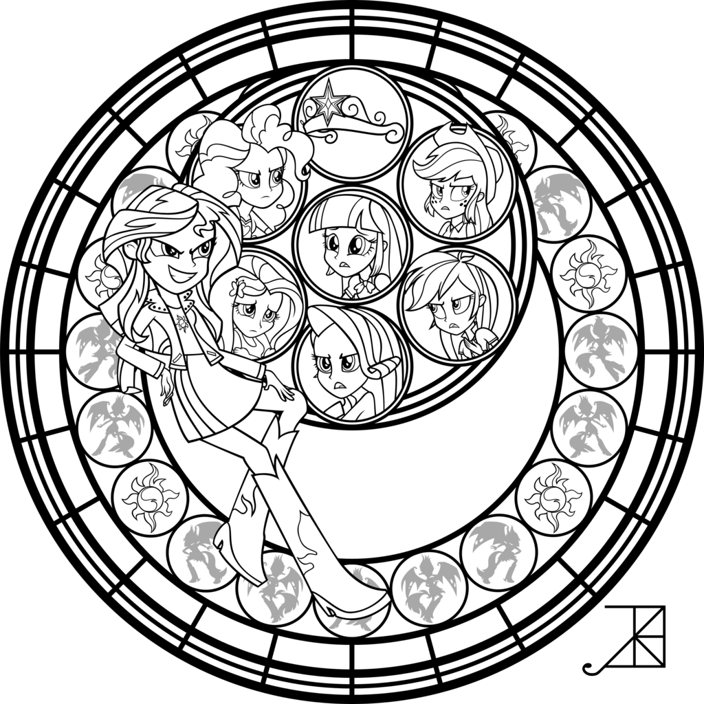 Stained Glass Clipart Coloring Page - My Little Pony Equestria Girls Sunset Shimmer Coloring (1024x1024)