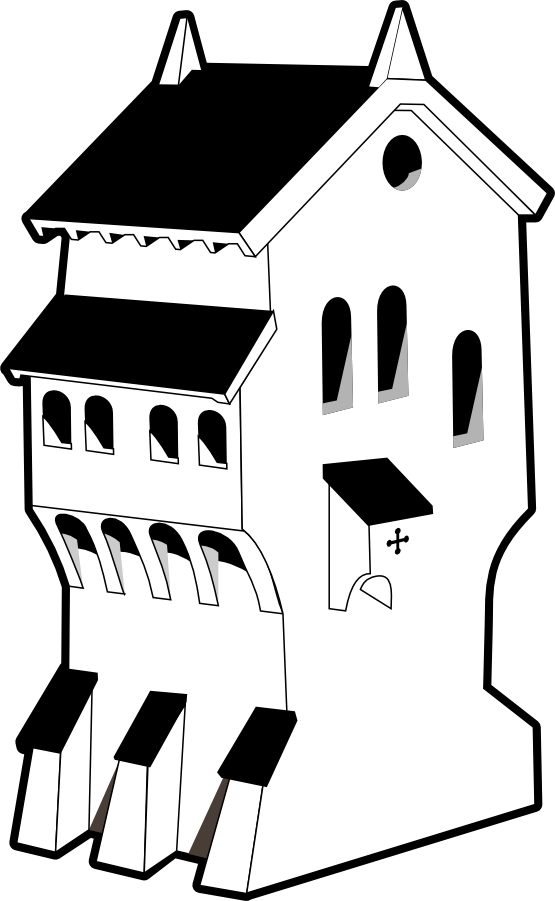 Medieval Building Black White Line Art 555px - Line Art (555x901)