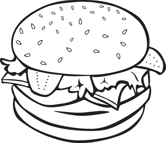 Burger And Bun - Hamburger Coloring Page (648x560)