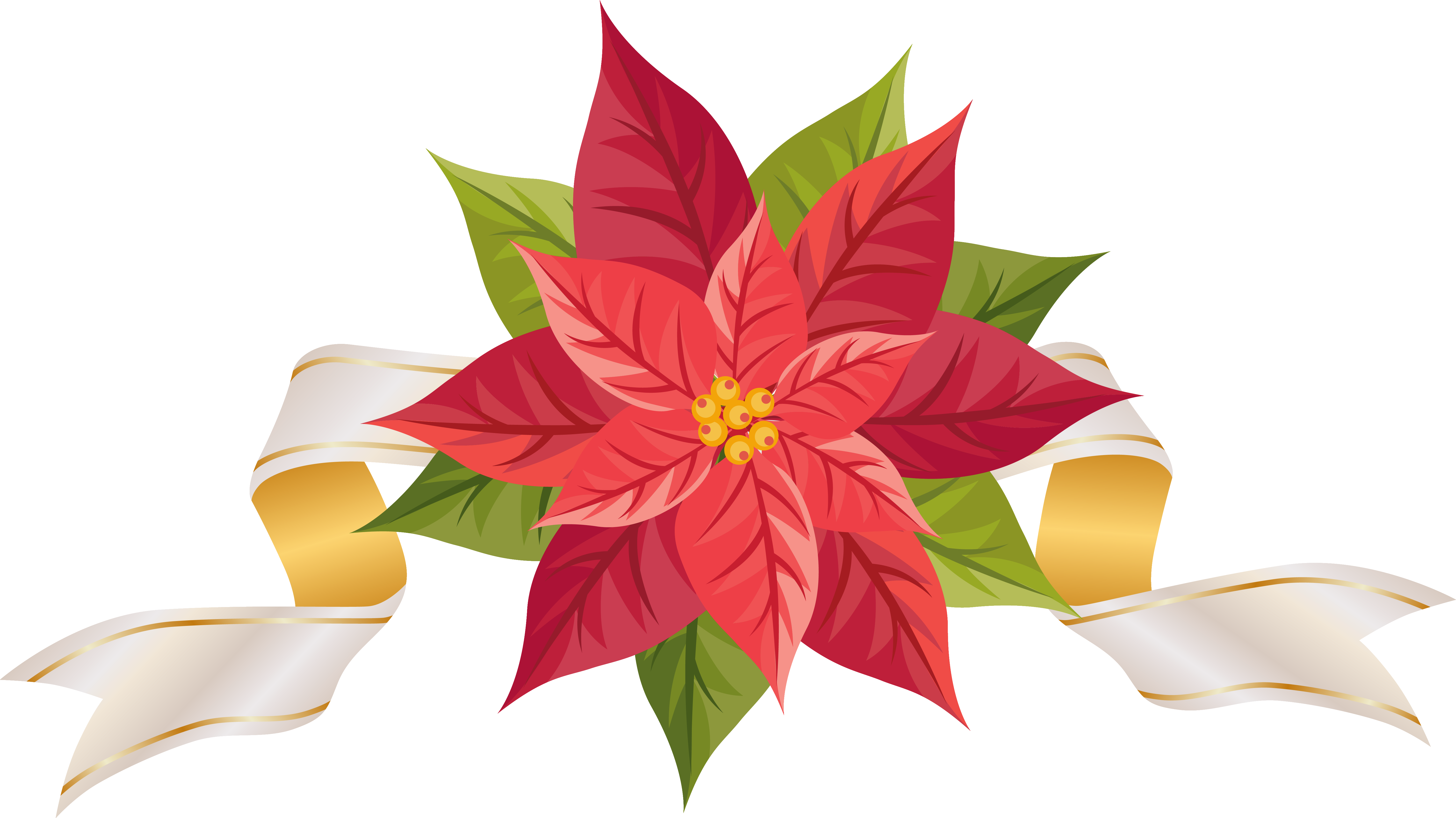 Poinsettia With Ribbon Png Clipart Image - Poinsettia Clip Art Free (6025x3385)