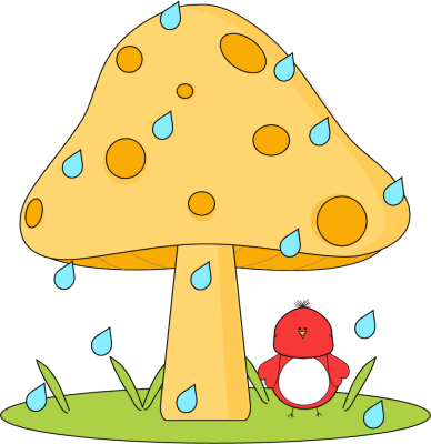 Bird Under Mushroom Hiding From Rain - Mushroom In The Rain Clipart (388x400)
