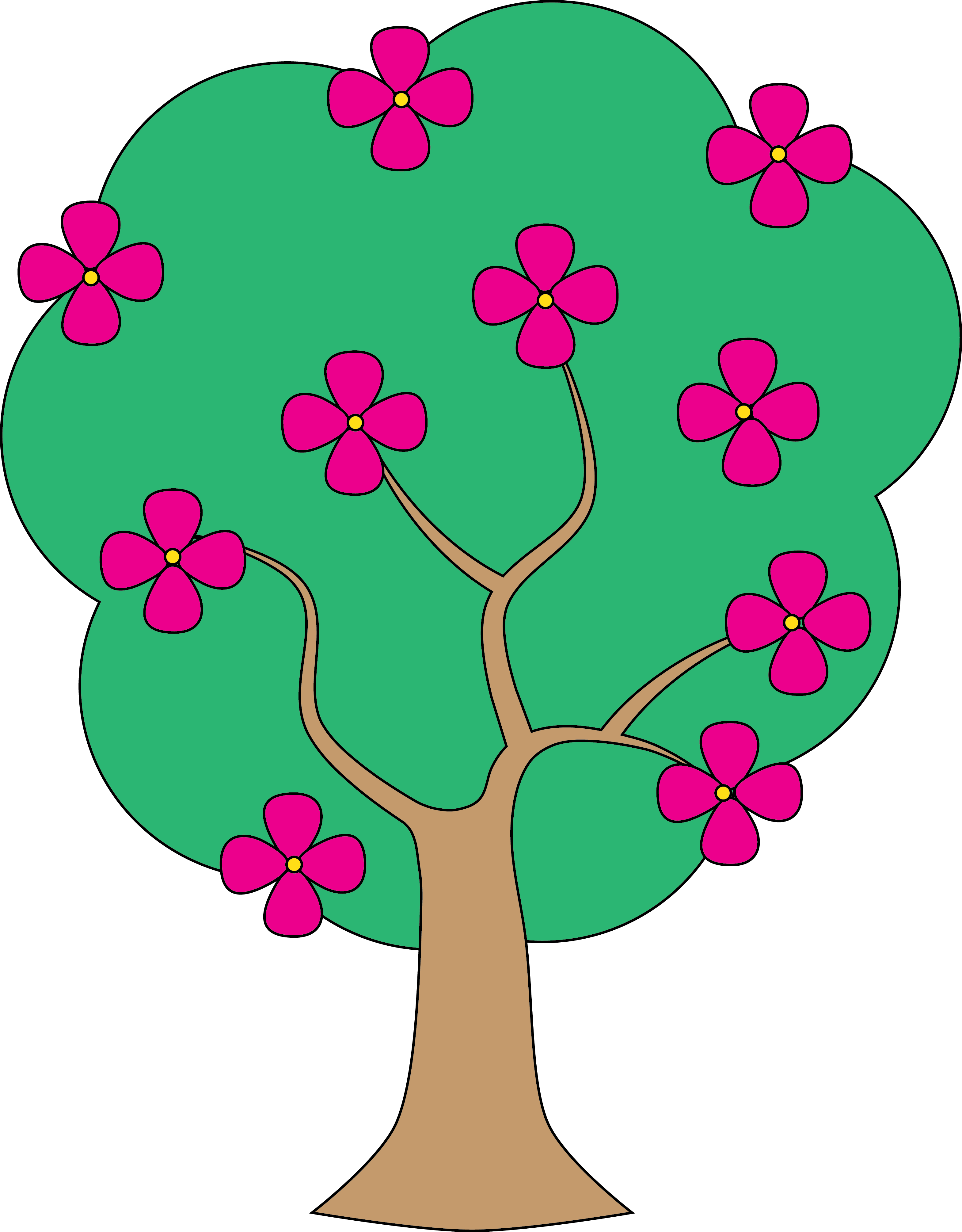 Colored Tree With Blossom Clip Art - Flower Tree Clip Art (3139x4019)