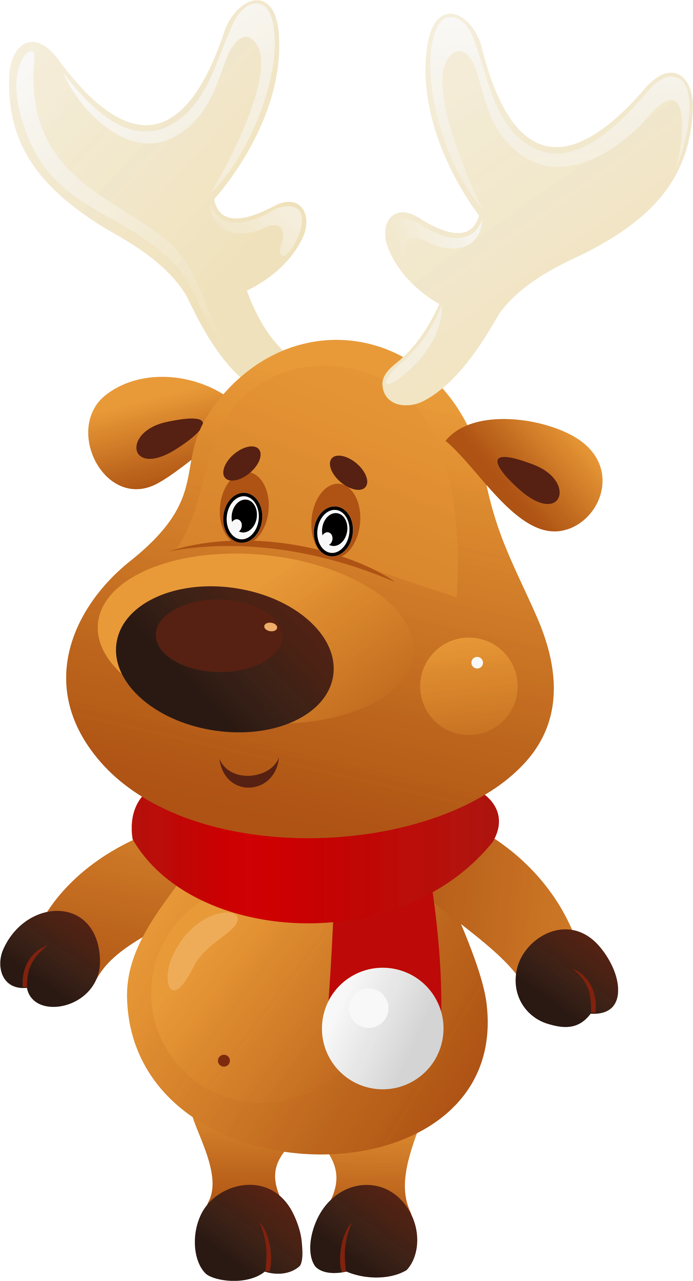 Cute Christmas Reindeer With Red Scarf Png Clipart - Christmas Reindeer Clipart Png (2757x4521)