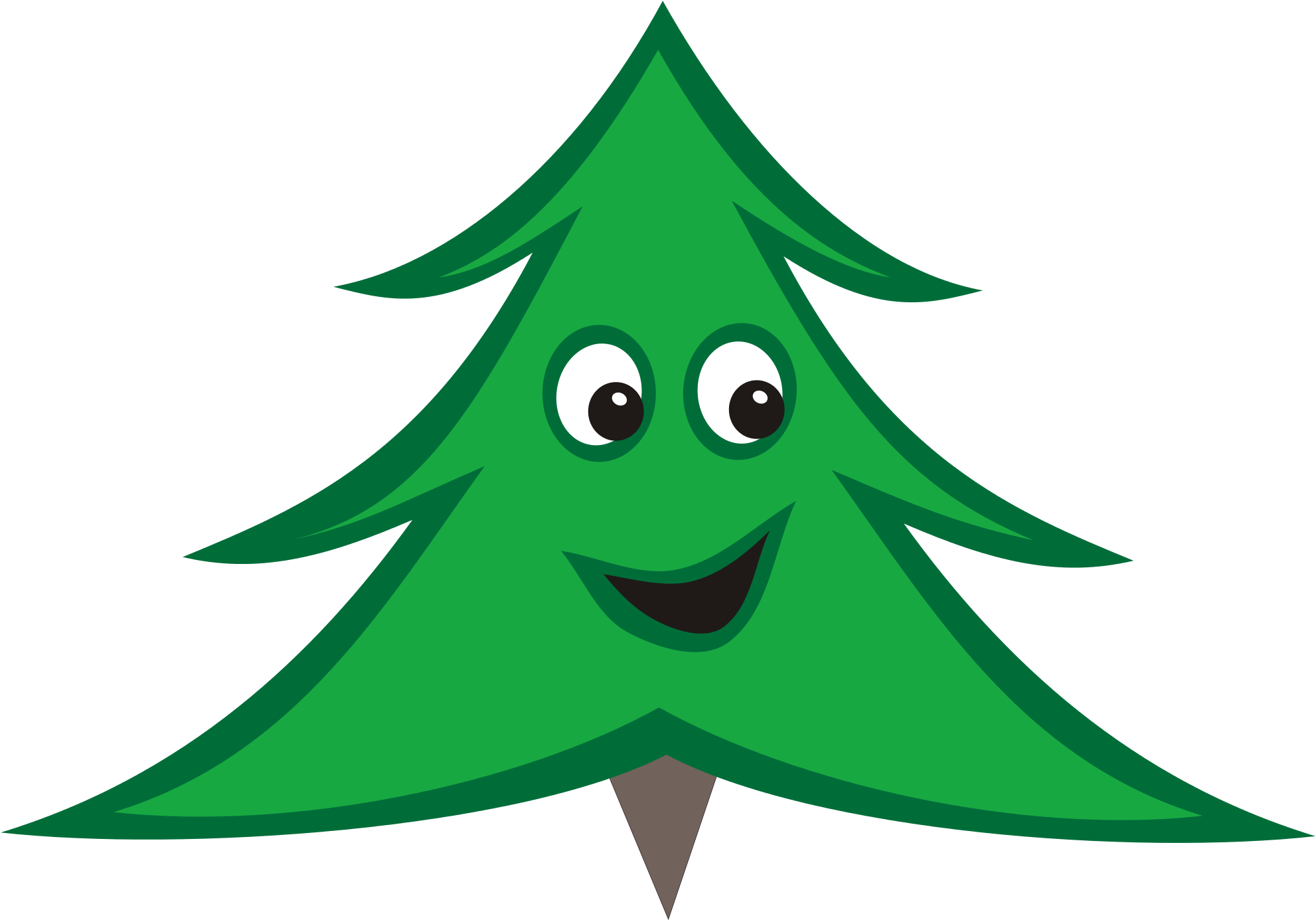 Pine Tree Cartoon - Smiling Christmas Tree (2000x1427)