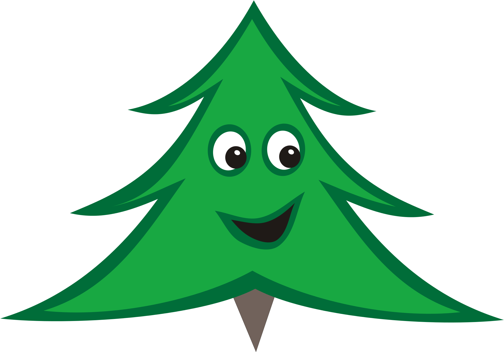 Pine Tree Cartoon Smiling Christmas Tree (2000x1427) Png Clipart