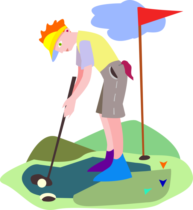 Vector Illustration Of Sport Of Golf Golfer Golfing - Illustration (645x700)