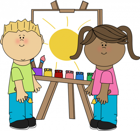 Kids Painting On Easel Clipart Art Class Clip Art - Art Clipart Kids (480x447)