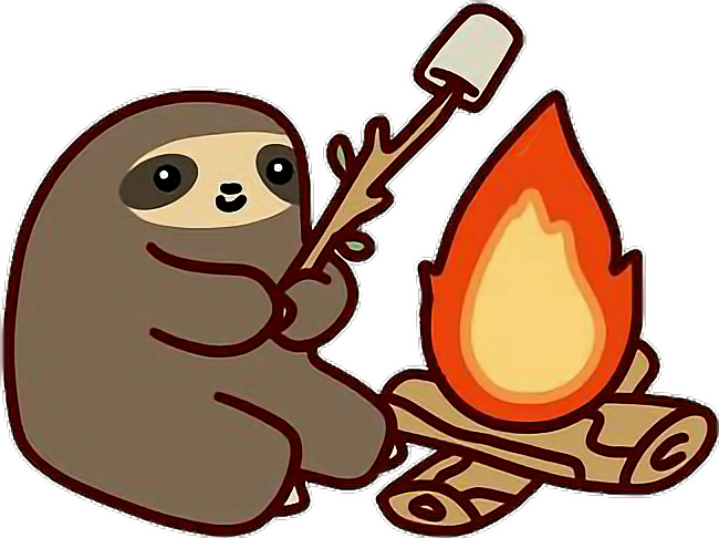 Sloth Fire Animal Marshmallow Camping Tumblr - Campfire Sloth (650x486)