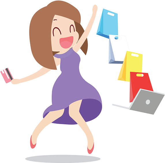 Happy Women Online Shopping Vector - Online Shop Vector Png (600x599)