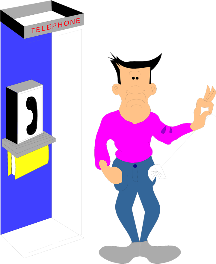 Illustration Of A Sad Cartoon Man At A Pay Phone - Illustration (958x880)