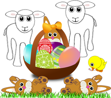 Paschal Lamb Lamps Bunnies Easter Eggs Bas - Easter Journal 7x10 Notebook With Lined Pages: Fun (385x340)