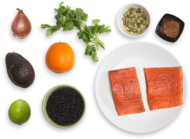 Mexican Spiced Salmon With Black Rice, Avocado & Orange - Avocado Next To Navel Orange (700x477)