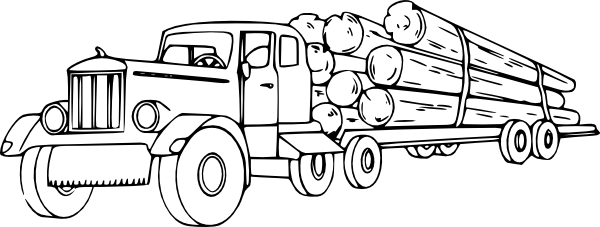 Logging Truck Clipart - Log Truck Coloring Page (600x227)