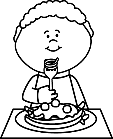 Eating Black And White Clipart - Eating Black And White (388x480)