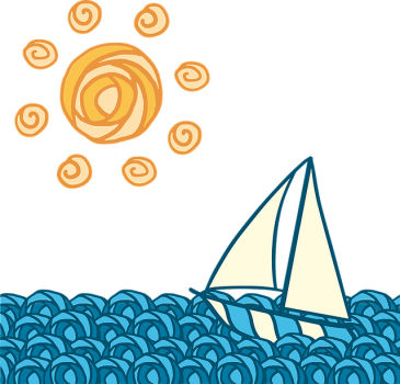 Segelboot, Gezeichnet, Mit Sonne - Journey From Boat Graphic (365x350)