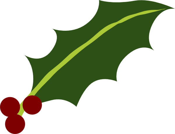 Holly Leaf 3 Berries Clip Art - Clipart Holly Leaf (600x462)