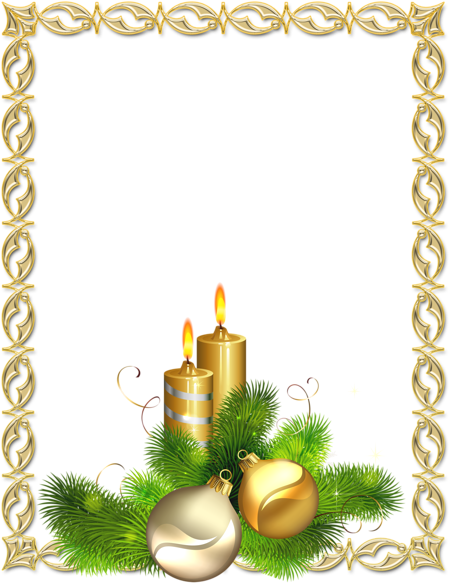 Large Transparent Gold Christmas Photo Frame With Candles - Gold Christmas Frame (458x600)