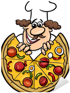 Italian Chef With Pizza Cartoon Illustration Sticker - Wall Vinyl Sticker Decals Mural Room Design Pattern (400x400)