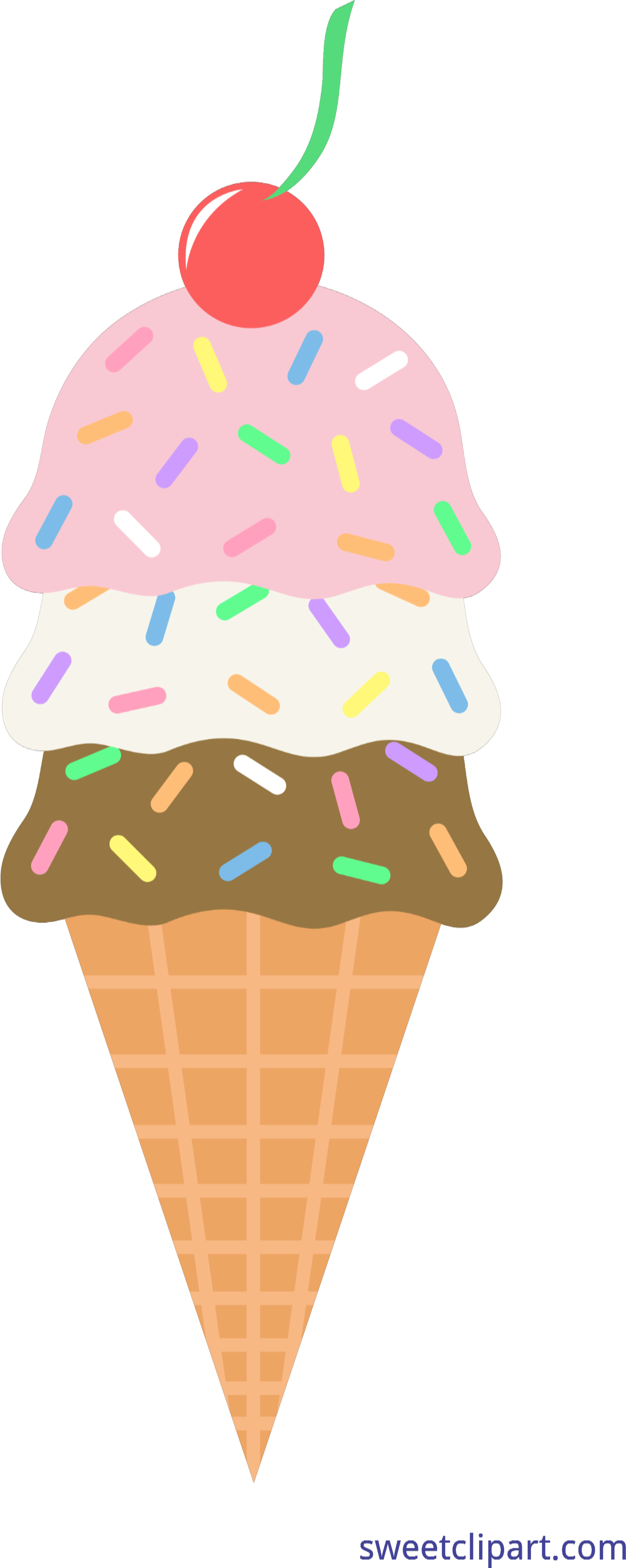 Ice Cream Cone Neopolitan Sprinkles Cherry Clip Art - Ice Cream Cone Clip Art (2713x5639)