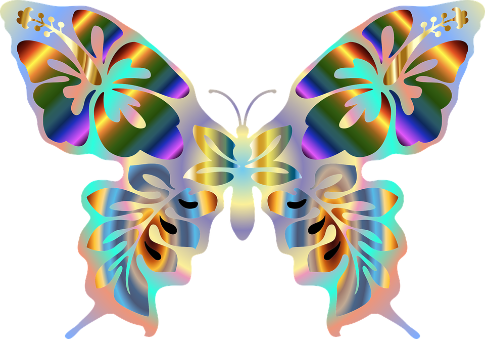 Butterfly Cliparts Background 11, - Iridescent Butterfly Open Clipart Png (960x670)