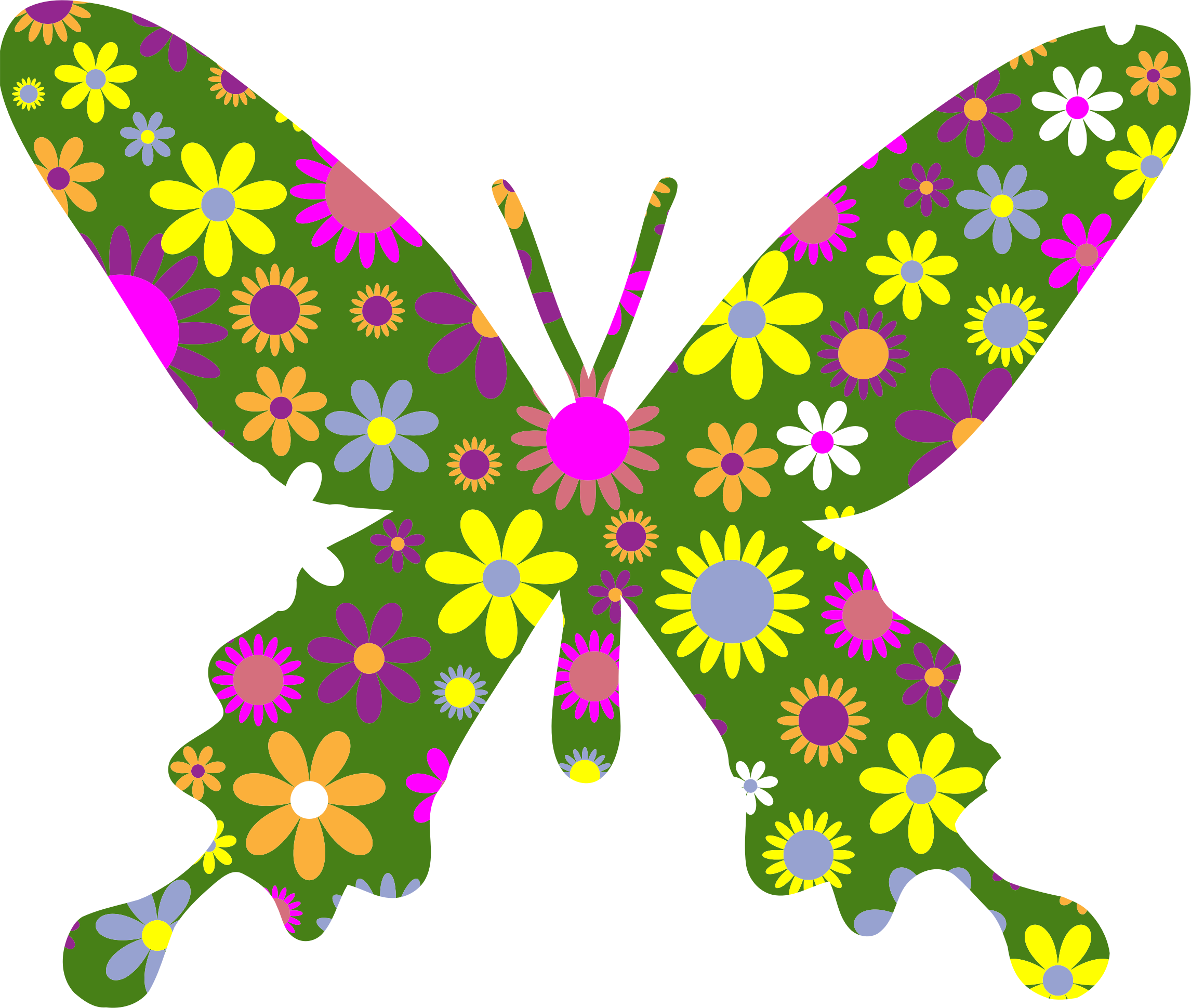 Flowers And Butterflies Clipart 13, - Retro Blumenmuster - Siebzigerjahre Blumen-tapete Karte (2292x1940)