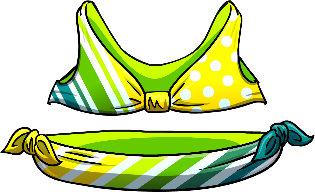 Lemon Lime Stripe Bikini - Club Penguin Bikini (1259x766)