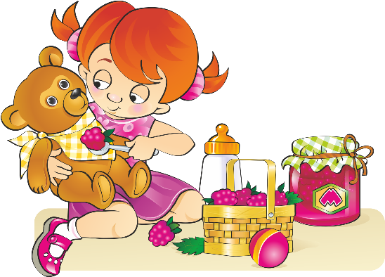 Baby Girl Playing With Teddy Bear - Cartoon Girl Play Bear (600x400)