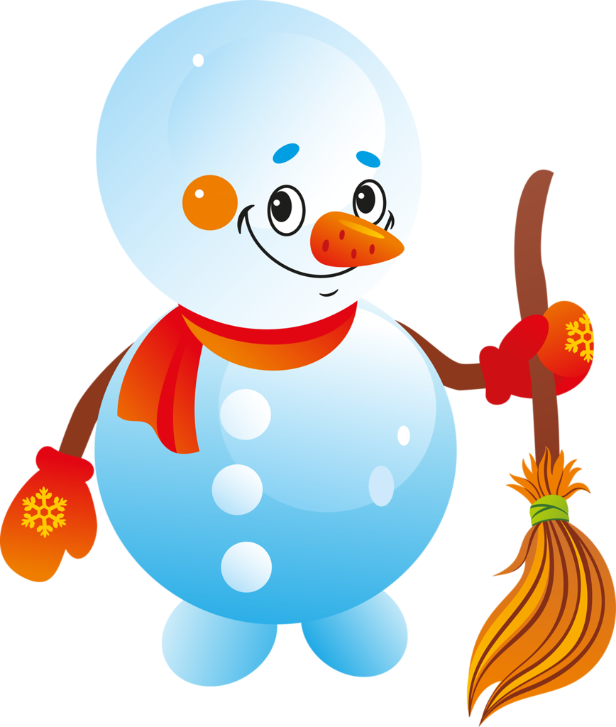 Adorable Bonhomme De Neige Tenant Un Joli Balai - Teth (868x1024)