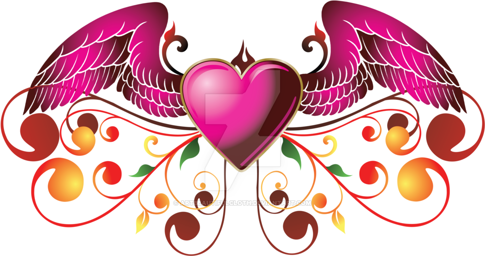 Pink Heart With Wings By Artbeautifulcloth On Deviantart - Flaming Hearth With Wings Shower Curtain (1024x537)