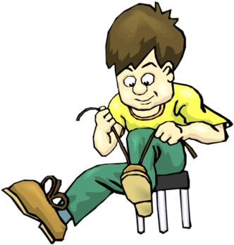 Caf&233 Fran&231ais Pronouns Part 1 Le La L Les - Cartoon Putting On Shoes (351x354)