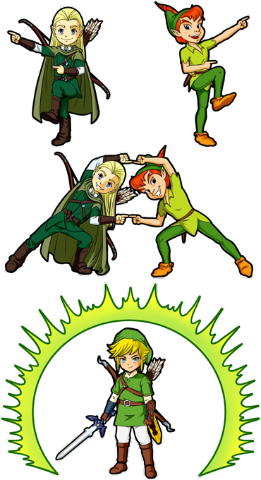 Bodys Zelda Parodique Link, Peter Pan Et Legolas - Link Zelda Vs Peter Pan (370x680)