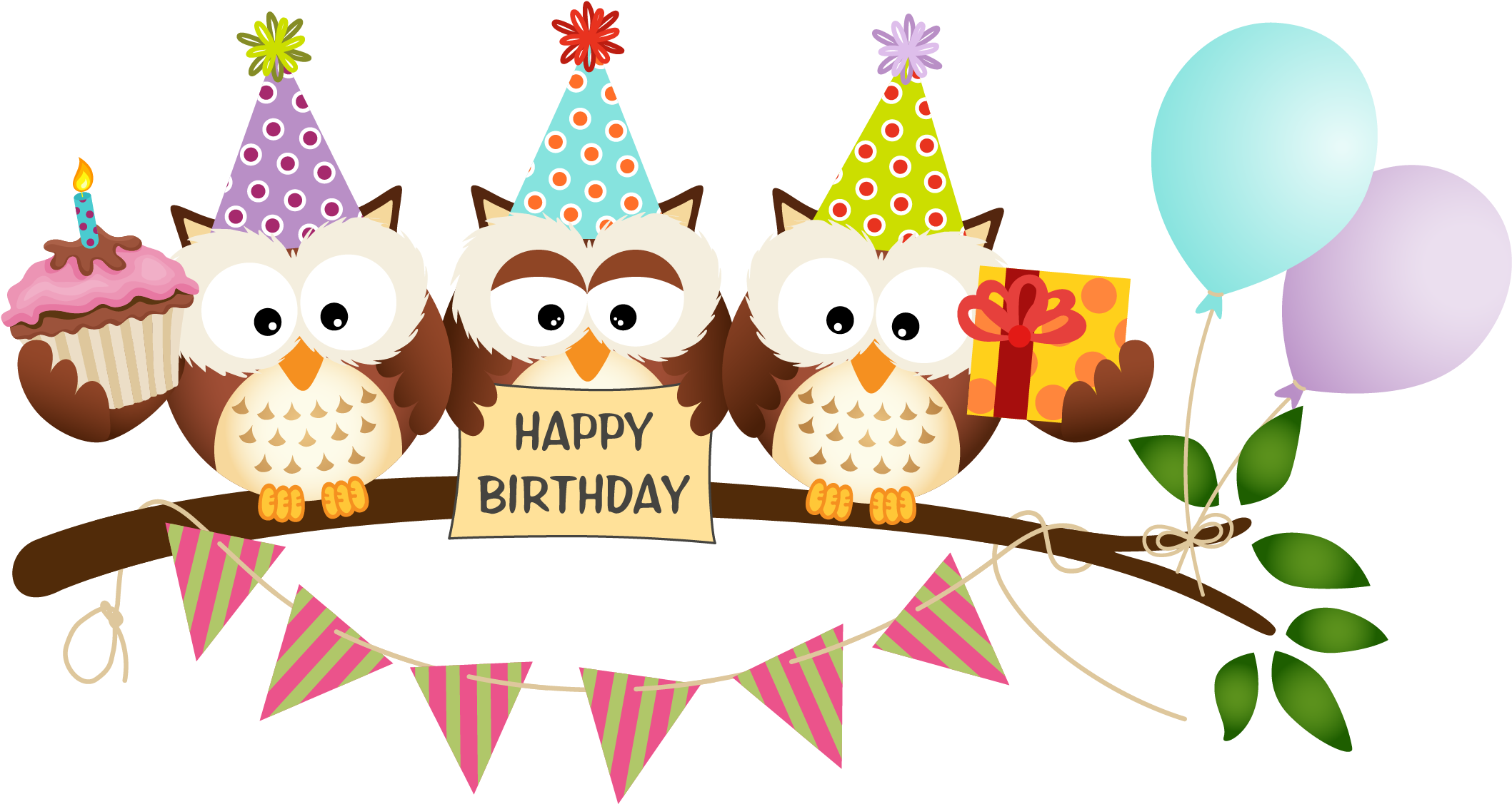 3 Cartoon Owl Vector Material - Happy Birthday Cute Owl (2144x2144)