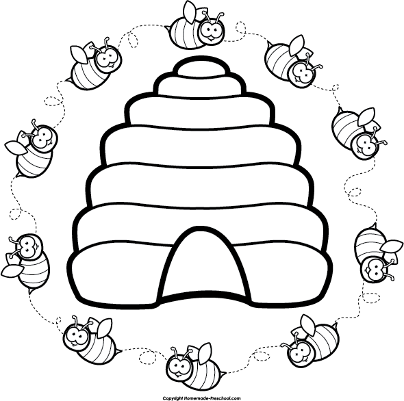 Beehive Clip Art Free - Beehive Color Page (590x586)