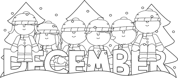 Month Season Winter Clipart - December Clip Art Black And White (600x265)