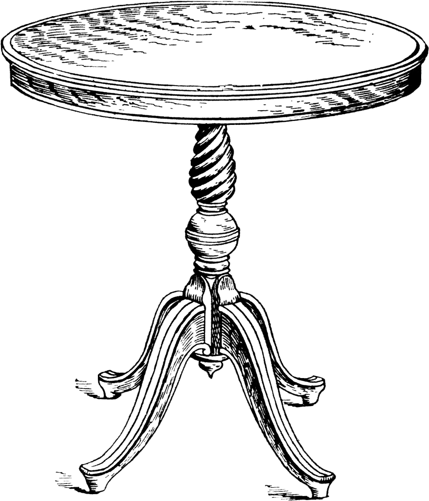 **free Vintage Digital Stamps** - Old Round Table Drawing (881x1024)