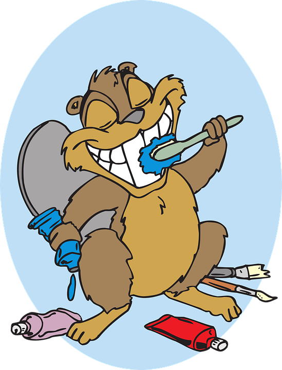 Brushing Cartoon, Beaver, Art, Animal, Hygiene, Teeth, - Brushing Teeth Cartoon Funny (549x720)