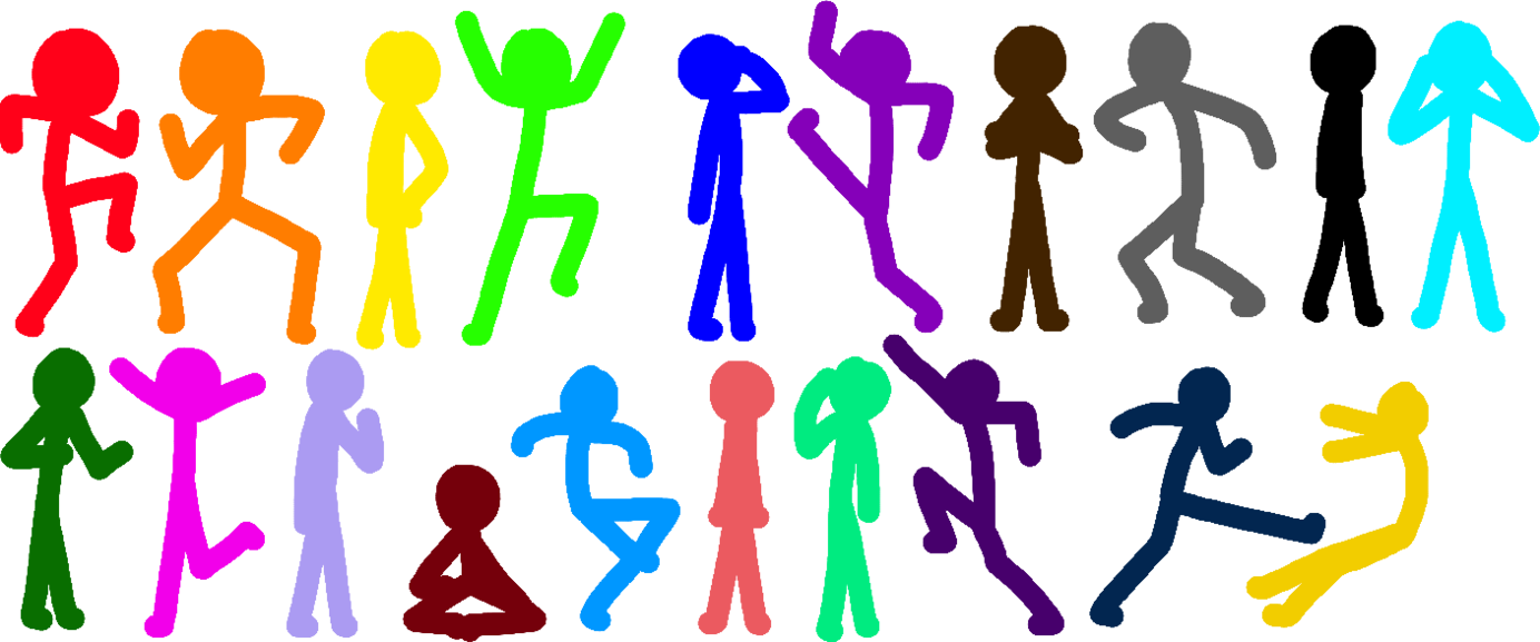 Colored Stickmen By Flareontheflareon On Clipart Library - Colored Stick Man (1384x577)